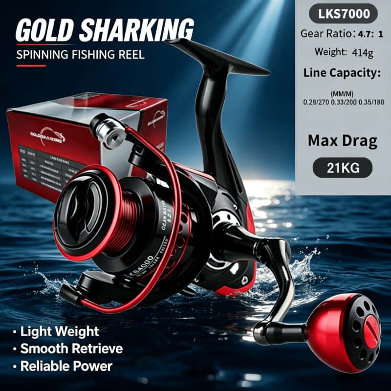 Abu Garcia Reel Max - GOLD SHARKING-รอกตกปลาแบบสปินนิ่ง, รอกตกปลาโลหะน้ำหนักเบาพิเศษ, อุปกรณ์ตกปลา, 2000-7000 แรงเบรกสูงสุด