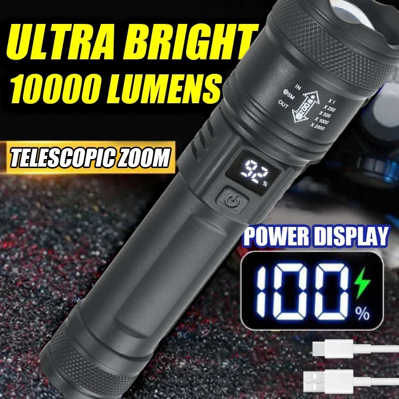 Fish Finder Battery - ไฟฉาย LED ทรงพลัง9900LM ไฟฉาย USB แบบชาร์จไฟได้,