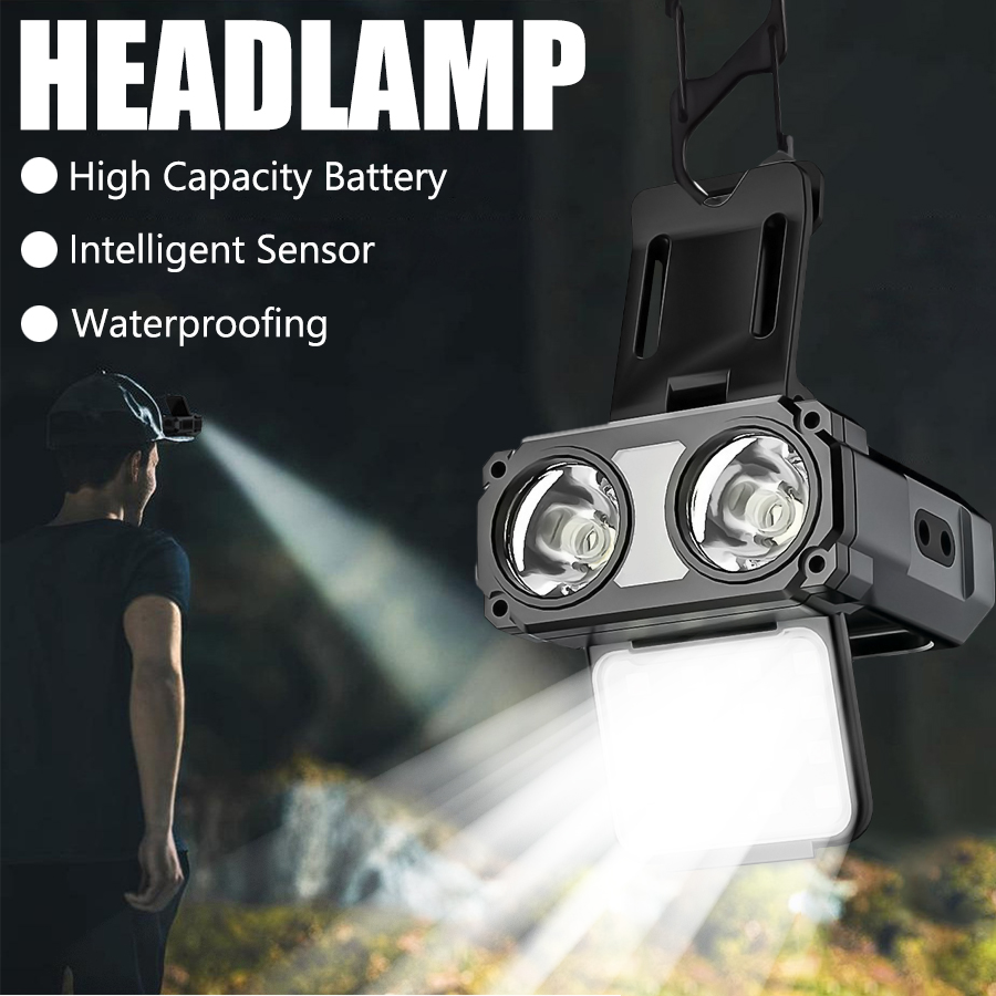 Fishing Light - ไฟฉายคาดศีรษะแบบหนีบหมวก LED COB พร้อมเซ็นเซอร์ ชาร์จผ่าน USB